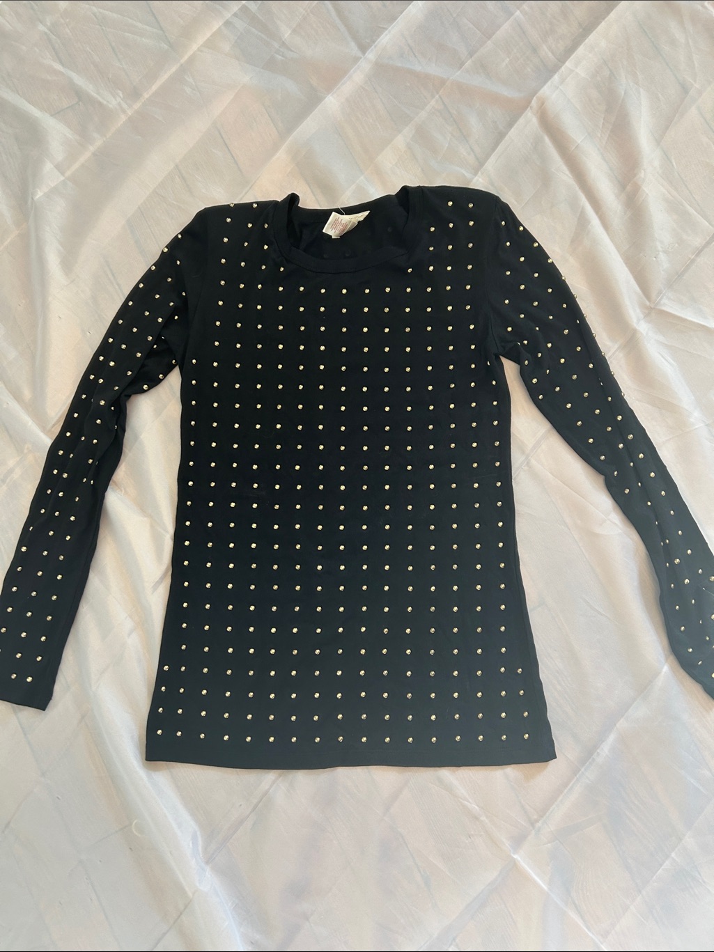 Torn By Ronny Kobo Black Long-Sleeve Top With Gold Studs